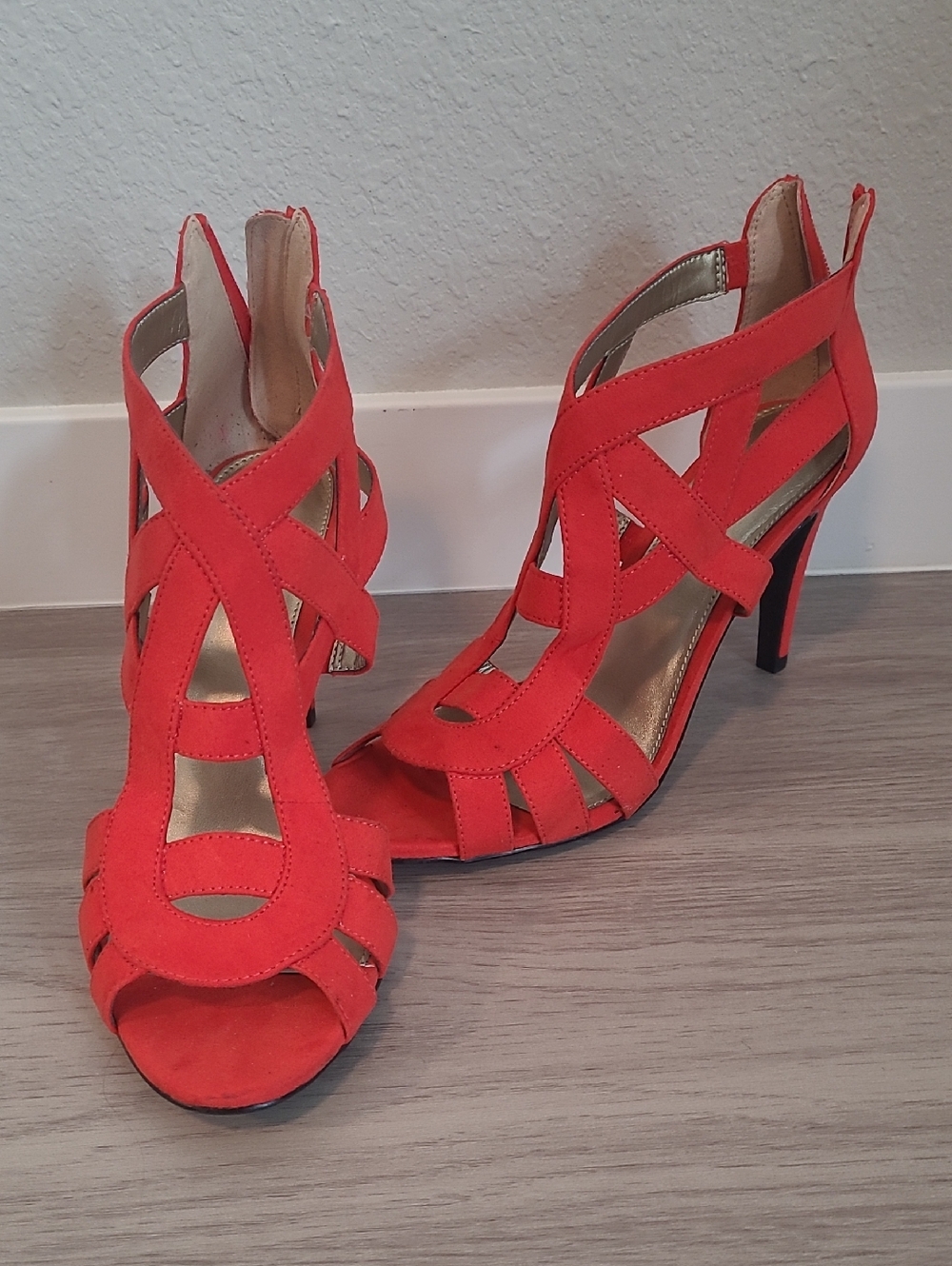Kelly & Katie Red Strappy Cutout High Heel Sandals